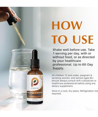 PureWise Organic Turmeric Liquid Drops with Black Pepper Enhanced Absorption Curcumin Joint & Immune Support Ginger & Cinnamon Blend 2 fl oz - Buy Online on GoSupps.com