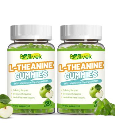 Babivek L Theanine Gummies L-Theanine 400mg with GABA Magnesium Glycinate Chewable Supplement for Adults Stress Relief Restful and Relaxation Support Apple Flavor Vegan Sugar Free 60 Ct (2 Pack)