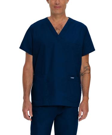 Landau Essentials Relaxed Fit 5-Pocket V-Neck Scrub Top for Men 7489 Navy Large Tall