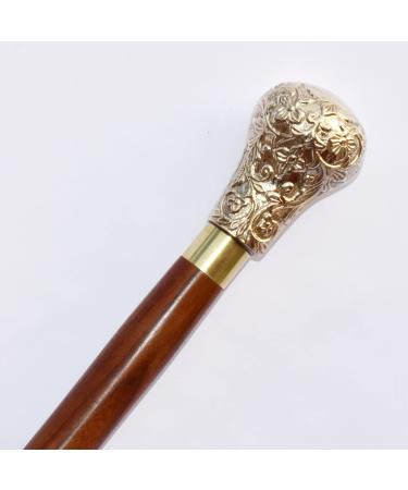 Medieval Replicas 37.4'' Canes and Walking Sticks in Natural Wood with a Brass Handle - Elegant Walking Cane