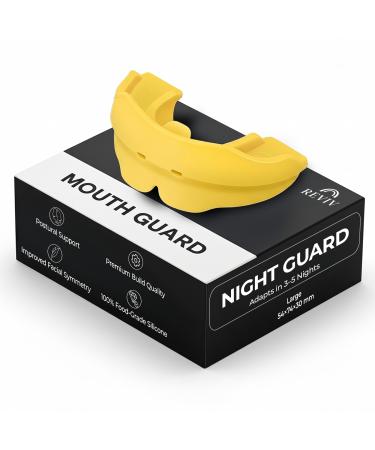 Reviv R2 Mouth Guard for Teeth Grinding & Clenching (Large) Soft Silicone Night Guard Pre-Formed Fit Case Included for Standard & Wide Jaws Yellow Large Without Community
