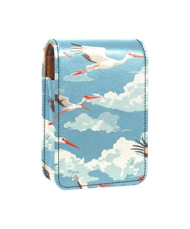 Travel Lipstick Organizer Case Lipstick Case Portable Makeup Bag With Mirror Crane and Cloud S605t9sjao