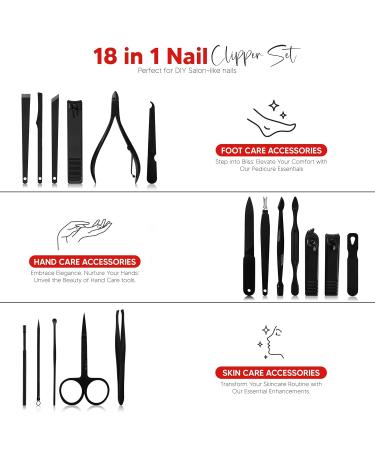 Kichly 18-Part Manicure Set for Women & Men - Nail Tools & Accessories with Travel Case - Nail Clip Set & Scissors (Red/Black) - Buy Online on GoSupps.com