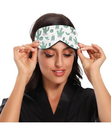 Adjustable Light Blocking Eye Mask for Deep Sleep - Breathable & Comfortable - Ideal for Travel, Yoga, Meditation - Men & Women - Cartoon Cactuses Design - Buy Online on GoSupps.com