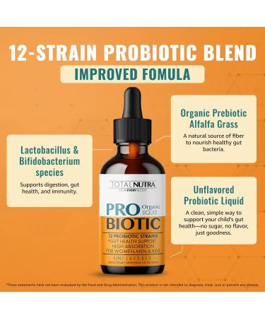 Liquid Probiotic for Women Men Kids Toddler Probiotic: USDA Organic Probiotics Vegan Probiotic Liquid & Alfalfa Blend + Acidophilus for Gut Health Dairy Gluten Sugar Free Non-GMO Oral Probiotics Unflavored - Buy Online on GoSupps.com
