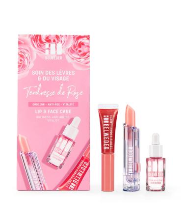 Belweder - Tendresse de Rose Lip and Face Care Set - 7.5 ml revitalizing serum with rose oil + 7 ml rose oil fluid balm + 3.5 g repair lip balm
