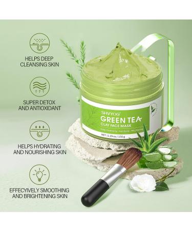 SHVYOG Green Tea Face Mask - Antioxidant Clay Mask with Volcanic Mud for Deep Cleansing & Hydrating | Reduce Pores, Blackheads, Wrinkles - Buy Online on GoSupps.com