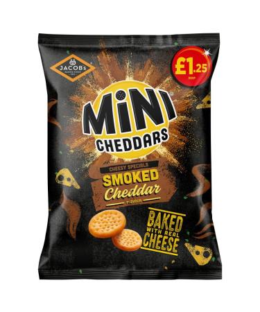 Jacob's Mini Cheddars SMOKED CHEDDAR Crisps 15 x 90g PMP Packs || Baked in Real Cheese Biscuits