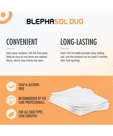 2 x Blephasol Duo 100 ml Micellar Eyelid Cleansing Lotion with 100 Lint-Free Pads | Effective and Gentle Cleansing for Make-Up Removal Inflamed and Sensitive Eyelids | Soap & Alcohol-Free - Buy Online on GoSupps.com