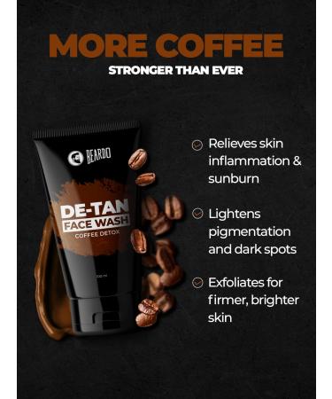 BEARDO De-Tan Facewash for Men - Tan Removal & Oil Control | 100 ml Coffee Detox for Skin Inflammation & Sunburn Relief - Buy Online on GoSupps.com