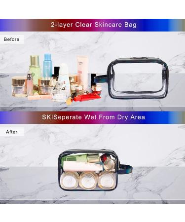 Large Clear Makeup Bag | 2 Layer Portable Organizer | Water-Resistant PVC Travel Pouch | Laser Cosmetic Bag for Women (Black) - Buy Online on GoSupps.com