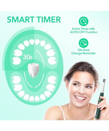 Sejoy Rechargeable Electric Toothbrush with 4 Brush Heads, 3 Modes & Smart Timer - Green (One-key) - Buy Online on GoSupps.com