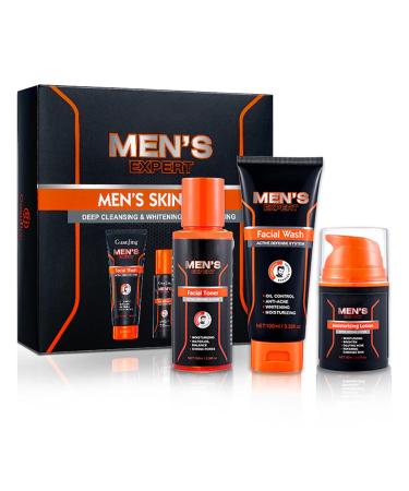 3 Pack Facial Mens Gift Box Set with Daily Face Wash Facial Toner & Long Lasting Mens Face Moisturizer