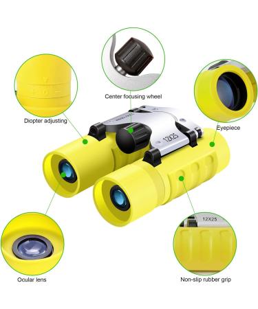 Kids 12X25 Compact High Resolution Binoculars - Shockproof, Lightweight, Real Optics for Bird Watching, Camping, Hiking - Best Gift for Children 8-12 (Yellow) - Buy Online on GoSupps.com