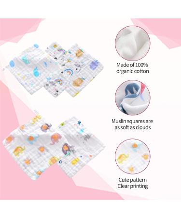 Soft Reusable Cotton Baby Muslin Washcloths - 5 Pack, 6 Printed Layers, 10x10 inches - Gentle Bathing Towels for Baby Girls, Toddlers, Children - Buy Online on GoSupps.com