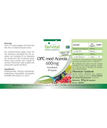 Fairvital | OPC 600mg avec Acerola - VEGAN - Fortement dos - 90 g lules - extrait de p pins de raisin - Buy Online on GoSupps.com