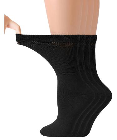 Yomandamor Womens 4 Pairs Cushioned Crew Diabetic Socks Thick Boot Dress Socks with Non-binding Top 9-11 Black