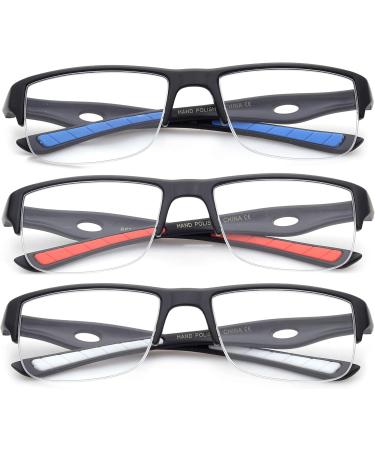 3 Pack Mens Reading Glasses - Sporty Half Frame Rimless 1.50 in Blue Red & White - Perfect for Comfortable Reading - Buy Online on GoSupps.com