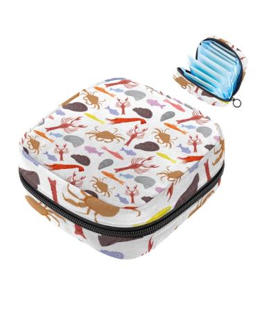 Portable women's binding-storage bags menstrual cup pocket female menstrual pads bags for teenage girls tampons for the first period seafood patterns multicolored 03