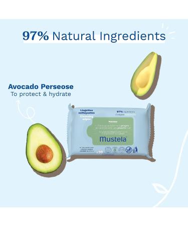 Mustela Baby Cleansing Wipes with Natural Avocado - Gentle Wipes for Face, Body & Diaper Area - Compostable, Plastic Free & Lightly Scented - 60 ct - Buy Online on GoSupps.com