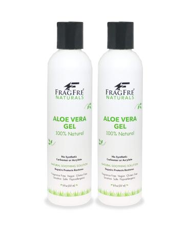 FRAGFRE All-Natural Aloe Vera Gel 8 oz (2-Pack Gift Set) - No Synthetic Carbomer or Acrylate - 100% Natural Aloe Vera Soothing Gel - After Sun Exposure Skin Care - Fragrance Free Vegan Gluten Free