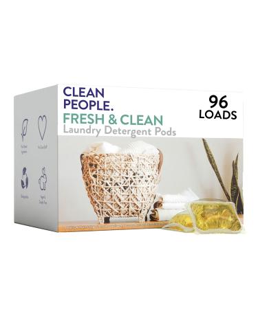 Clean People Laundry Detergent Pods - Plant-Based, Hypoallergenic Laundry Pods - Ultra Concentrated, Plastic Free, Recyclable Packaging, Stain Fighting - Fresh Scent, 96 Pack 02 - Fresh Scent, 96 Pack
