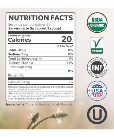 Psyllium Husk Powder Organic Certified - Finely Ground Whole Psyllium Husk Organic Fiber Powder for Baking Smoothies & More - Vegan Gluten Free Non-GMO & Filler Free Soluble Fiber (66 Servings) - Buy Online on GoSupps.com