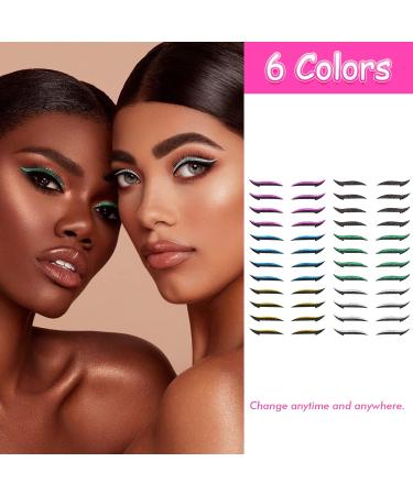 Vspek 24 Pairs Glitter Eyeliner Stickers Quick makeup tool Instant Eyeliner Stickers Self-adhesive Eye Line Strip Sticker Eye Makeup Tool Waterproof Eyeliner Stickers for Eyes Dress Up (6 Colors) - Buy Online on GoSupps.com