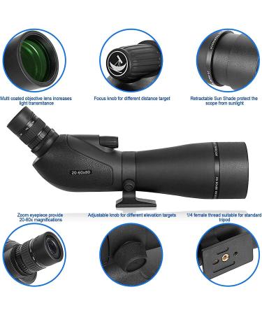 Gosky HD Spotting Scope 20-60x80mm with Tripod, Smartphone Adapter - Ideal for Bird Watching, Target Shooting, Hunting - BAK 4 Prism Spotter Scope for Wildlife Scenery - Buy Online on GoSupps.com