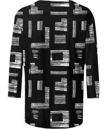 Angxiwan Women's Printed 3/4 Sleeve Round Neck Tunic Top - Black (Small) | Casual Trendy Blouse - Buy Online on GoSupps.com