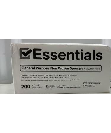 Essentials 200 Non-Sterile Gauze Sponges - 4-Ply, 4 x 4 - Wound Care, First Aid Kit - Non-Woven Gauze Pads - Buy Online on GoSupps.com