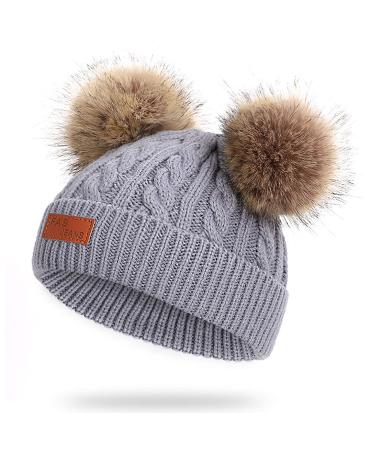 Baby Pom Pom Hat Infant Winter Hats Toddler Winter hat Crochet Fur Hairball Beanie Cap Baby Boys Girls Hat One Size Grey