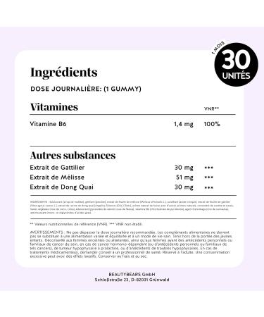 Femm'tastique SPM Cycle quilibr - Confort pr menstruel - avec 30mg de Poivre des moines Vitamine B6 et Extrait de Dong Quai - 30 unit s (1 Mois) - Vegan - Bears with Benefits 1 unit (Lot de 30) - Buy Online on GoSupps.com