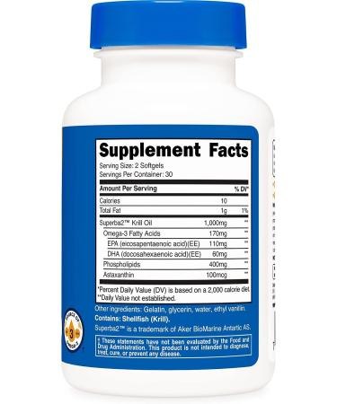 Nutricost Krill Oil 1000mg Softgels - Omega-3 EPA-DHA Supplement with Superbakrill - 60 Count - Buy Online on GoSupps.com