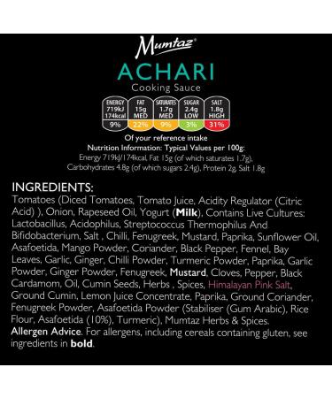 Mumtaz ACHARI Indian Curry Cooking Sauce 350g Pack of 3 Restaurant Quality at Home - Medium Spiced Serves 4-5 All Natural Ingredients Gluten Free Vegetarian Friendly. - Buy Online on GoSupps.com