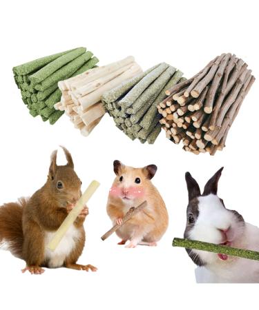 GREMBEB Bunny Chew Stick Rabbit Toy Treat 400g 4 in 1 Molar Stuff 100% Organic Natural Snack,Apple Branch,Sweet Bamboo,Timothy Hay,Alfalfa Food Clean Teeth Hamster Chinchilla Parrot Gerbil Squirrel 140G 4 in 1