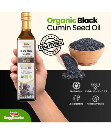 Organic Black Cumin Seed Oil 8oz - Cold Pressed Turkish Nigella Sativa Supplement - High Thymoquinone for Immune Support, Health Skin & Strong Hair | Huggiberries - Buy Online on GoSupps.com