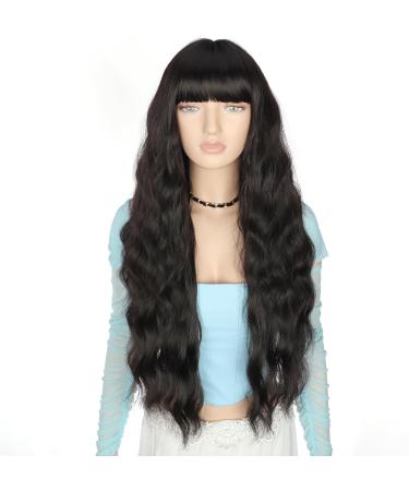 YEESHEDO Long Black Wigs with Fringe - Natural Looking 28 Inches Curly Wavy Synthetic Hair for Women - Ideal for Daily Wear and Halloween Cosplay - Buy Online on GoSupps.com