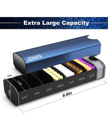 Extra Large 7-Day Pill Organizer | Aluminum Weekly Travel Pill Box | Cute Vitamin & Supplement Holder - Blue - Buy Online on GoSupps.com