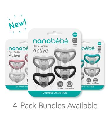 Nanobebe Active Baby Pacifier 4-36 Months | Jaw-Friendly Lightweight Ventilated | 100% Silicone & BPA-Free | Perfect Baby Gift | 4 Pack in Black & Gray - Buy Online on GoSupps.com