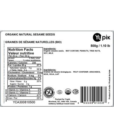 Yupik Organic Natural Sesame Seeds 1 kg Gluten-Free Non-GMO Vegan Kosher Raw Whole Seeds Unsalted Plant-Based Protein Source of Fiber Iron & Calcium Ideal for Topping Cooking & Baking 1 kg (Pack of 1) - Buy Online on GoSupps.com