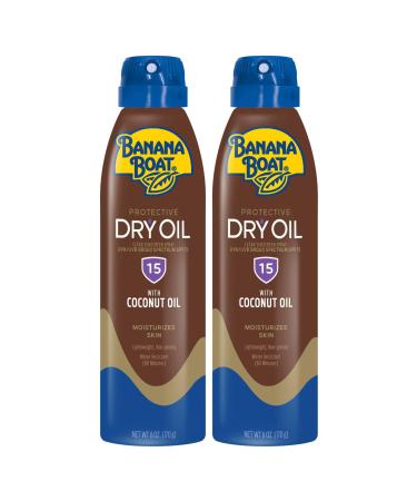 Banana Boat Deep Tanning Oil Sunscreen with Coconut Oil, Broad Spectrum Spray, SPF 15, 6oz. - Twin Pack