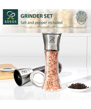 Soeos Salt and Pepper Grinder Set  Organic Whole Black Peppercorns  3.5oz (100g)  Himalayan Pink Salt  8oz (230g). USDA Organic Black Pepper  Non-GMO  Kosher Certified  Adjustable Coarseness Organic Whole Black Peppercorns - Buy Online on GoSupps.com