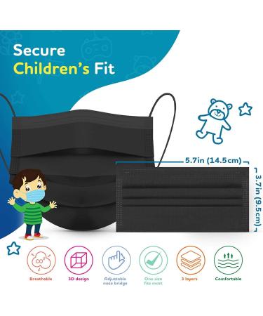 Parama 50pcs Kids Black Medical Masks - 100% Made in Italy EN14683 Type II BFE 99% Disposable Mouth & Nasal Protection - Buy Online on GoSupps.com