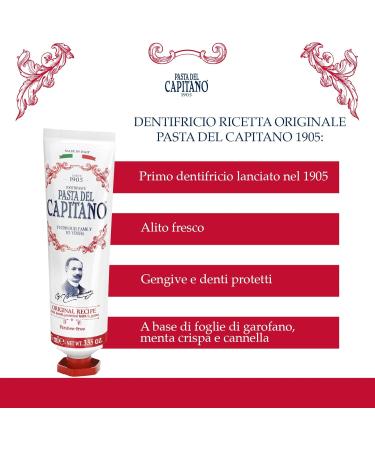 Pasta del Capitano 1905 Toothpaste - Original Italian Recipe for a Safe & Fragrant Smile | Clove & Cinnamon | 75ml Tube - Buy Internationally - Buy Online on GoSupps.com