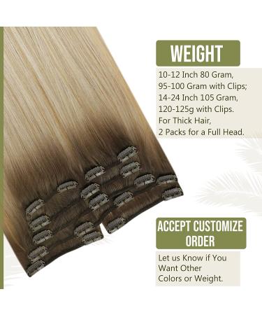 FSHINE Clip-In Balayage Hair Extensions - Remy 50cm Ombre Blonde & Chestnut Mix | 120g 7 Pieces #6/27/60 - Buy Online on GoSupps.com