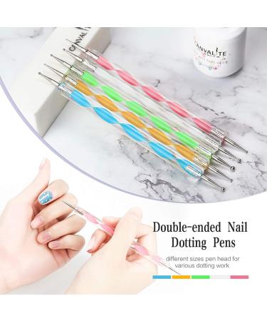Canvalite Nail Art Brush Set - 5 Pc Gel Nail Decoration Tools Dotted Pen Rhinestones & Gold Leaf for Salon & Home Use - Buy Online on GoSupps.com