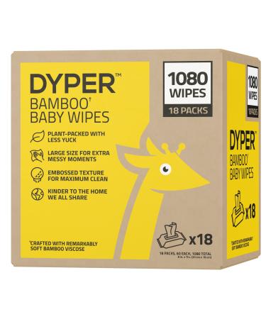 DYPER Bamboo Baby Wet Wipes | Unscented for Sensitive Newborn Skin | Natural + Hypoallergenic | Honest Ingredients | Plant-Based + 99% Water | Face & Hand | 18 Packs (1080 Count) 1080 Count (Pack of 18)