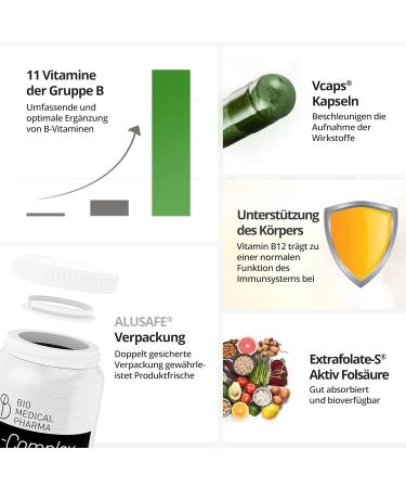 High-Dose B Complex Vitamins - All 11 B Vitamins Vegan 60 Capsules - Active Forms with Choline Inositol & PABA - Buy Online on GoSupps.com
