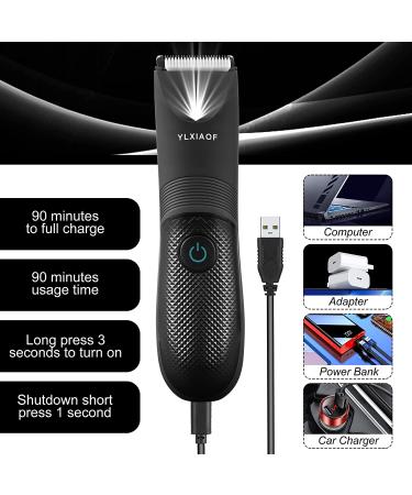 Men's Body Hair Trimmer and Ball Shaver - Electric Groomer with LED, Ceramic Blades, USB Charging - XL Black - Buy Online on GoSupps.com